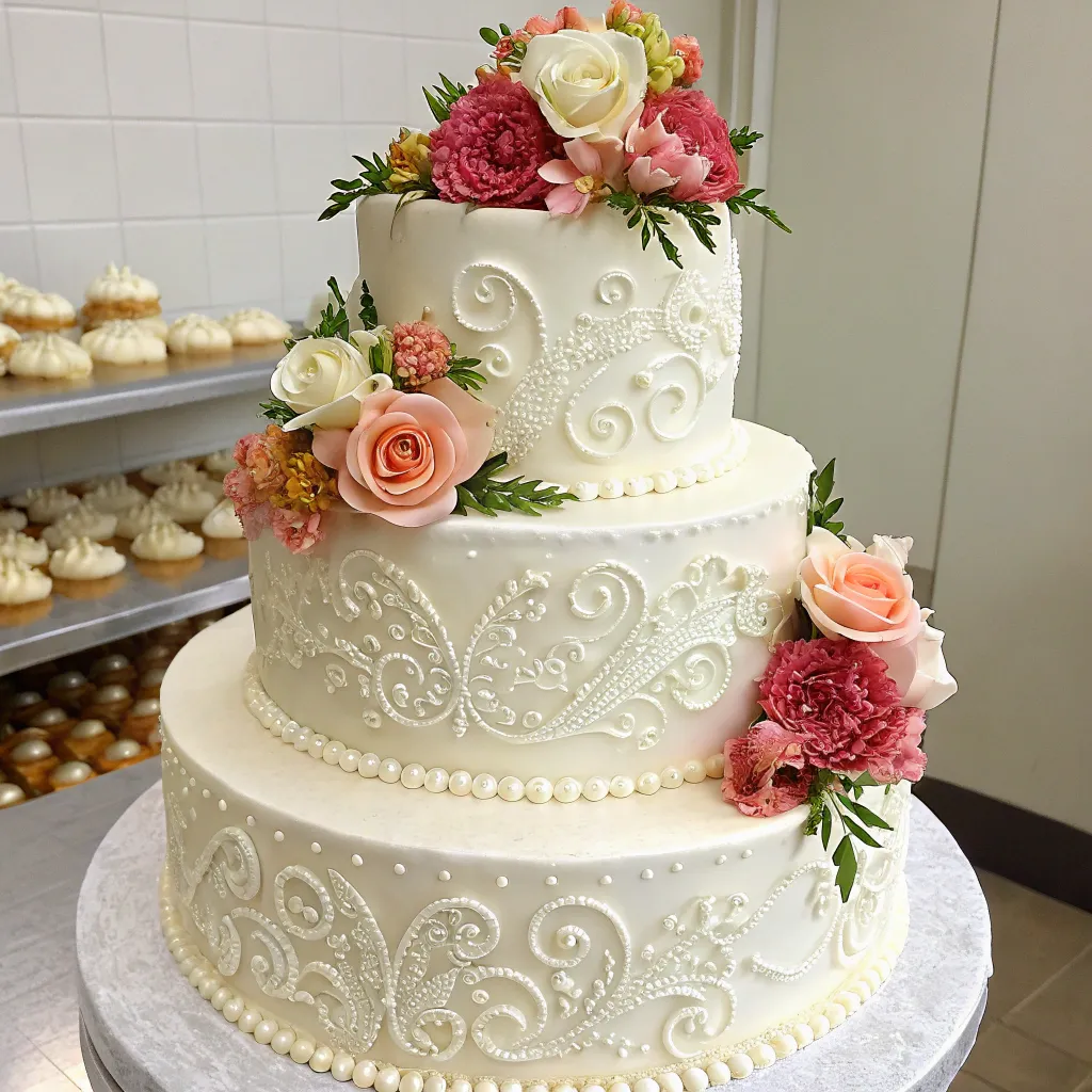 An elegant cake beautifully decorated